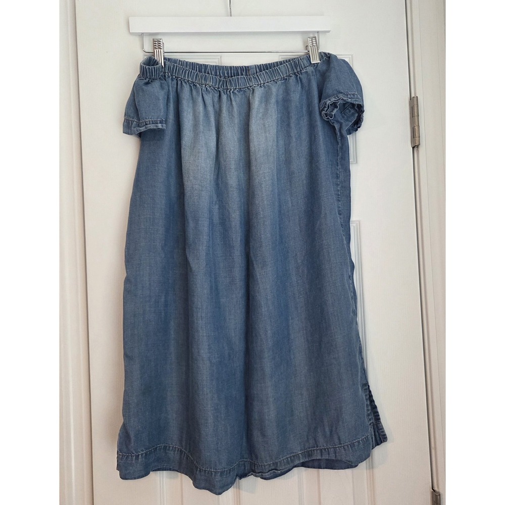 Cloth & Stone Anthropologie Off Shoulder Chambray Dress Blue Women's Med Tencel